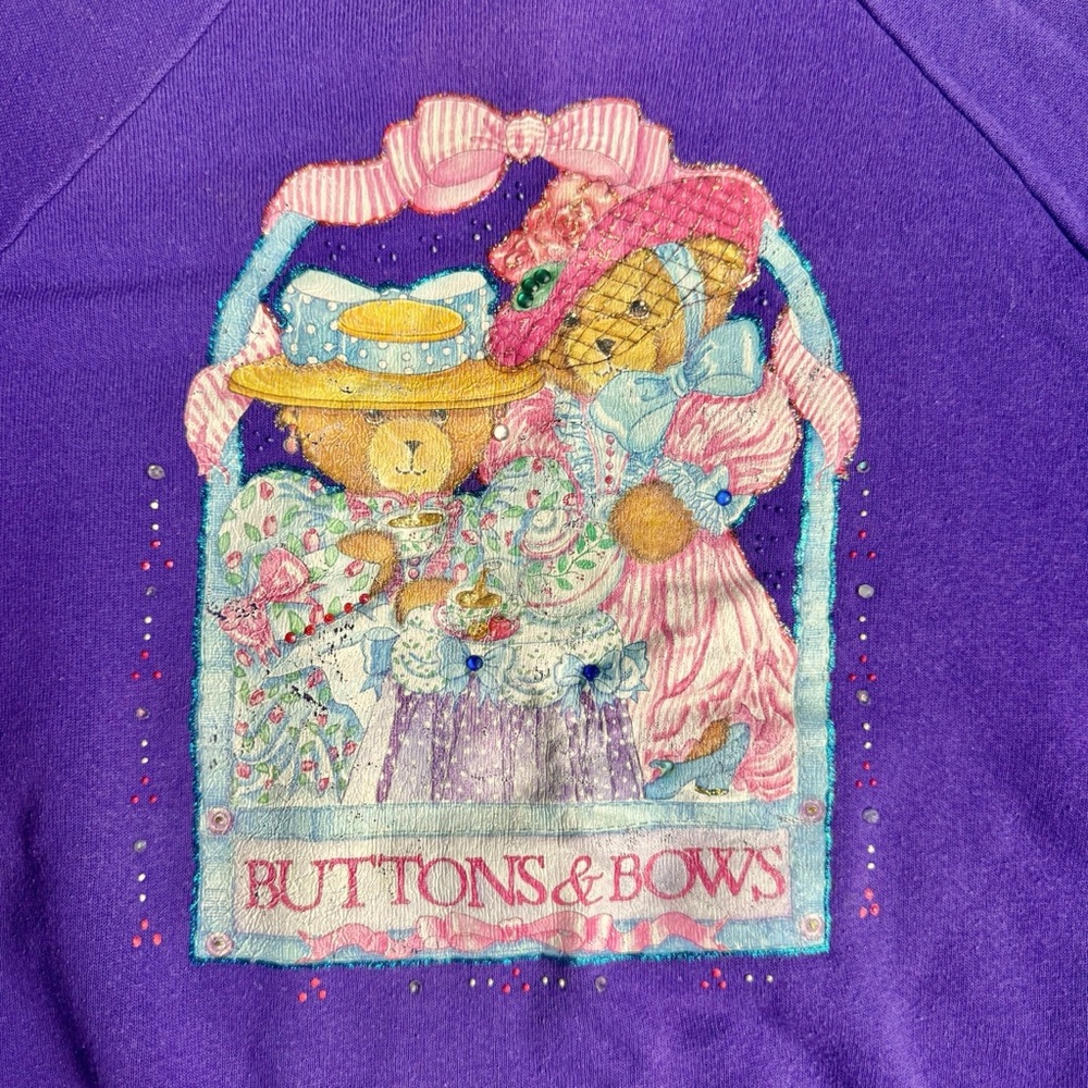 Teddy Bear Sweatshirt Vintage 90s Hanes Womens M Puff Paint Rhinestones Handmade